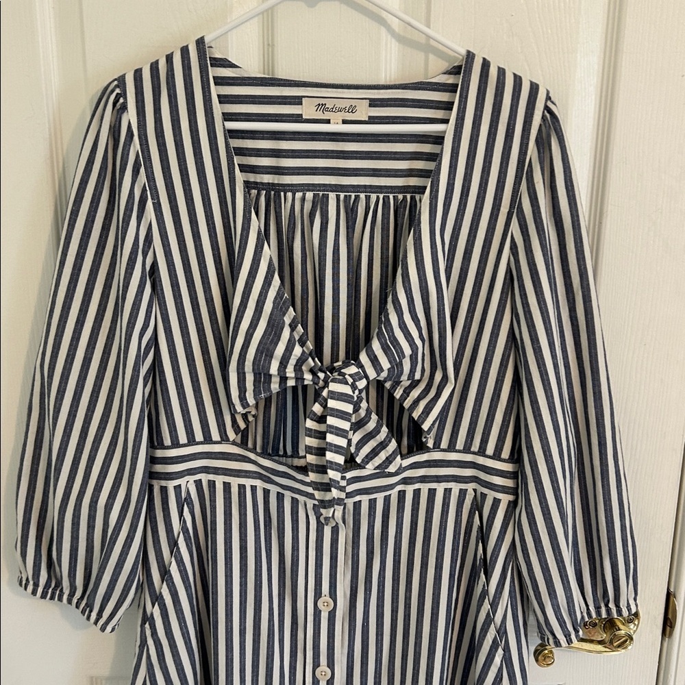 Madewell Shimmer Striped Tie-Front Bow Midi Dress Style H6748 New Size 14 - Picture 6 of 15